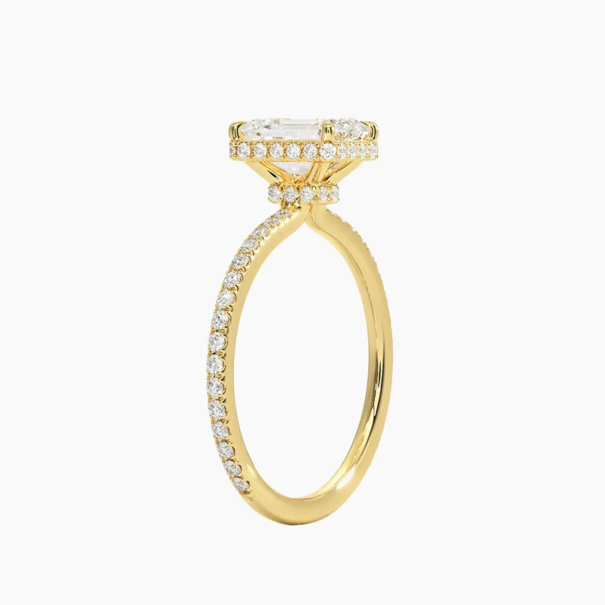 Mirabel Pave Emerald Hidden Halo 2.5 Carat Lab Grown Diamond Engagement Ring in 14K Yellow Gold