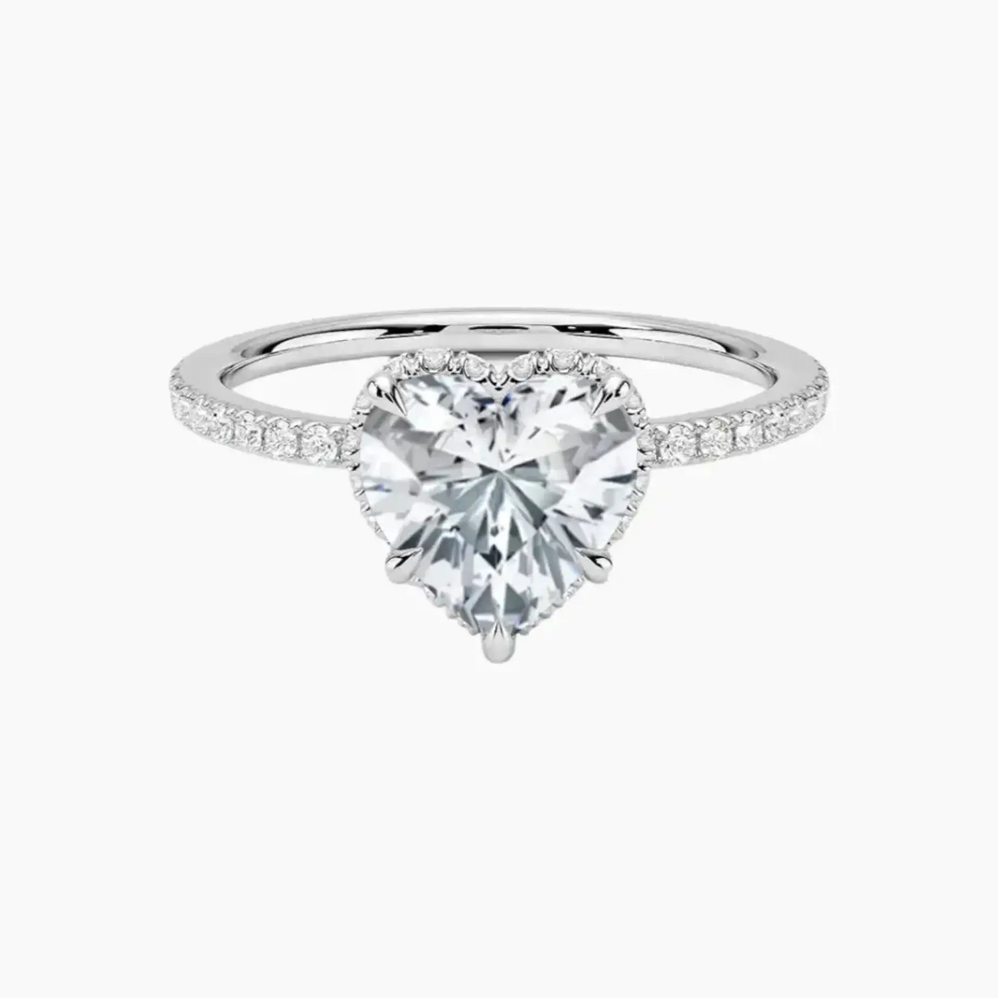 Mirabel Pave Heart Hidden Halo 2 Carat Lab Grown Diamond Engagement Ring in 18K White Gold
