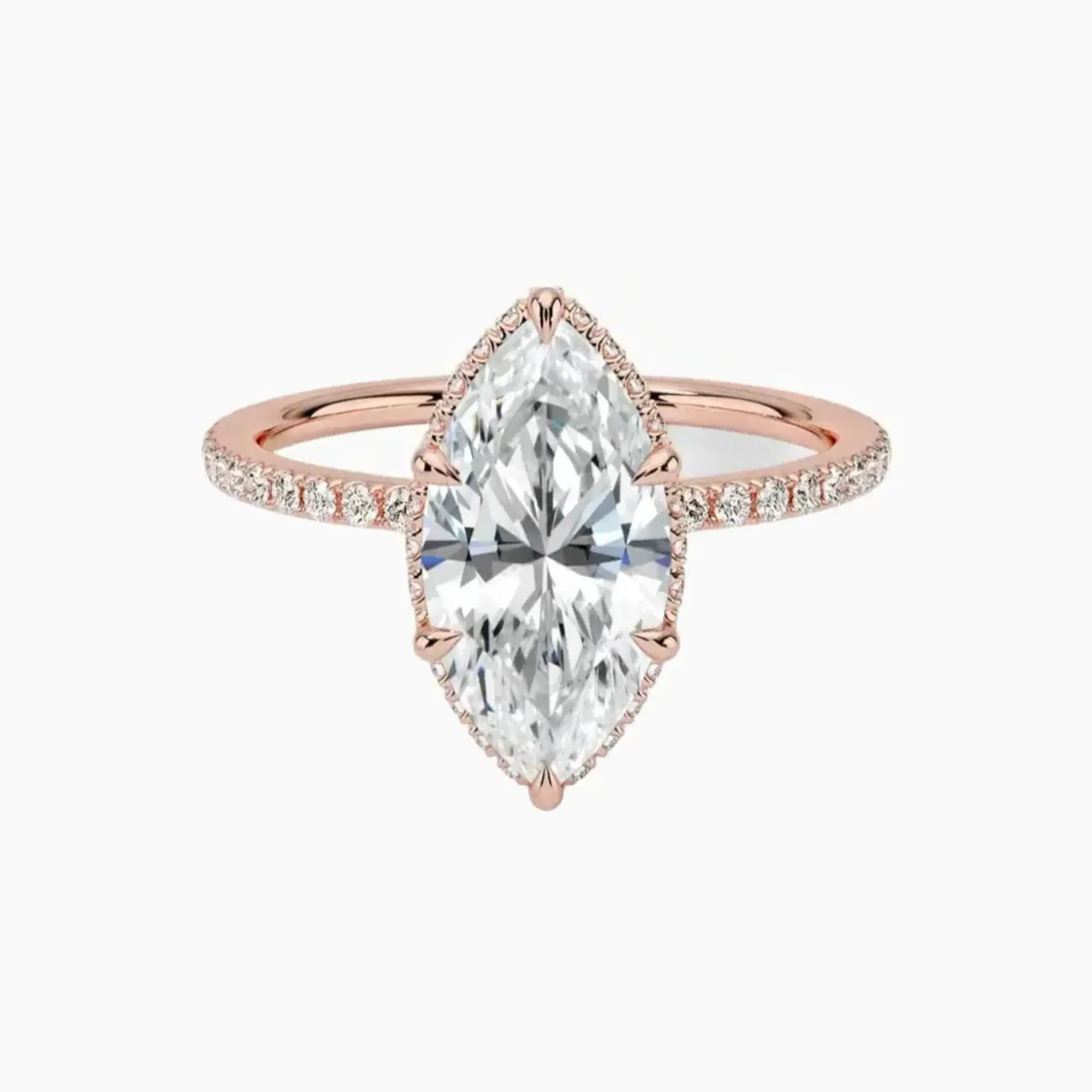Mirabel Pave Marquise Hidden Halo 2.5 Carat Lab Grown Diamond Engagement Ring in 14K Rose Gold
