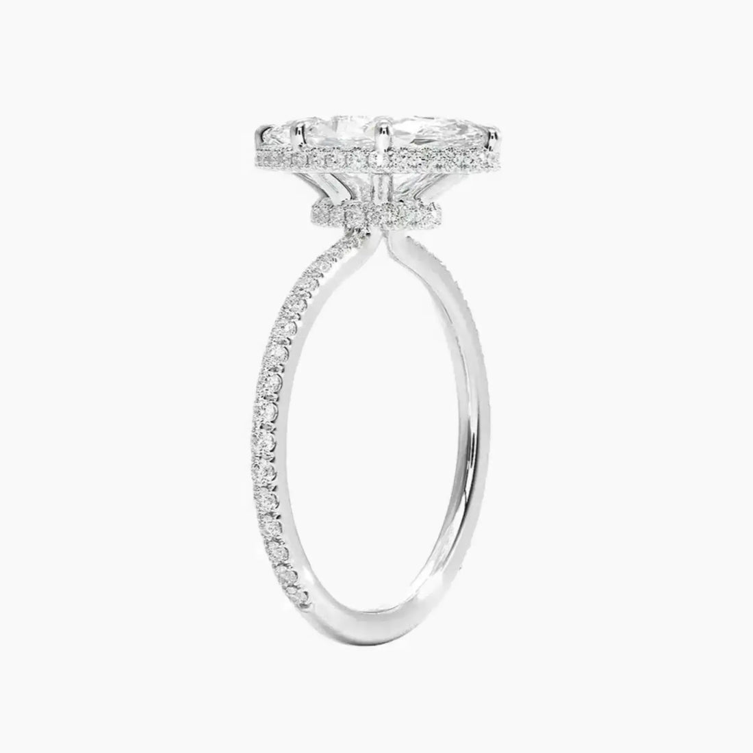 Mirabel Pave Marquise Hidden Halo 3 Carat Lab Grown Diamond Engagement Ring in 14K White Gold