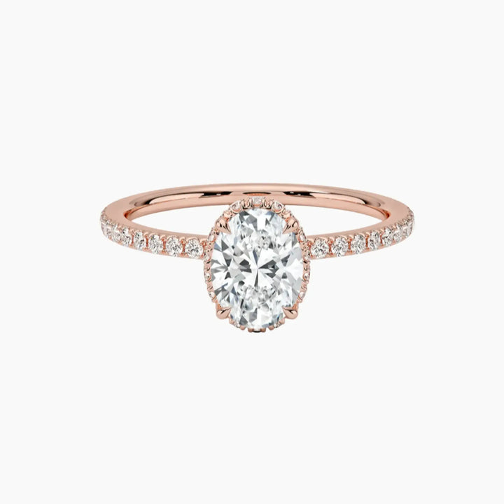 Mirabel Pave Oval Hidden Halo 2.5 Carat Lab Grown Diamond Engagement Ring in 18K Rose Gold