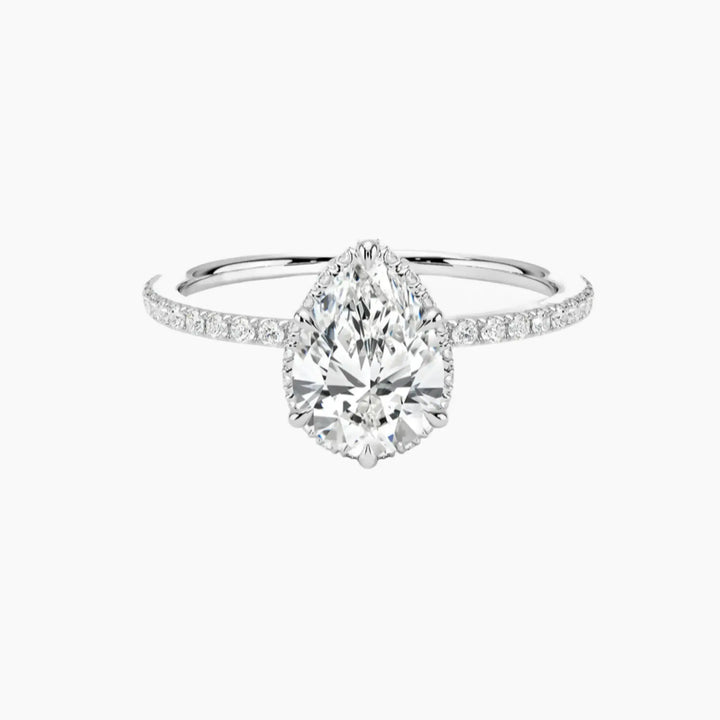 Mirabel Pave Pear Hidden Halo 1.5 Carat Lab Grown Diamond Engagement Ring in 18K White Gold