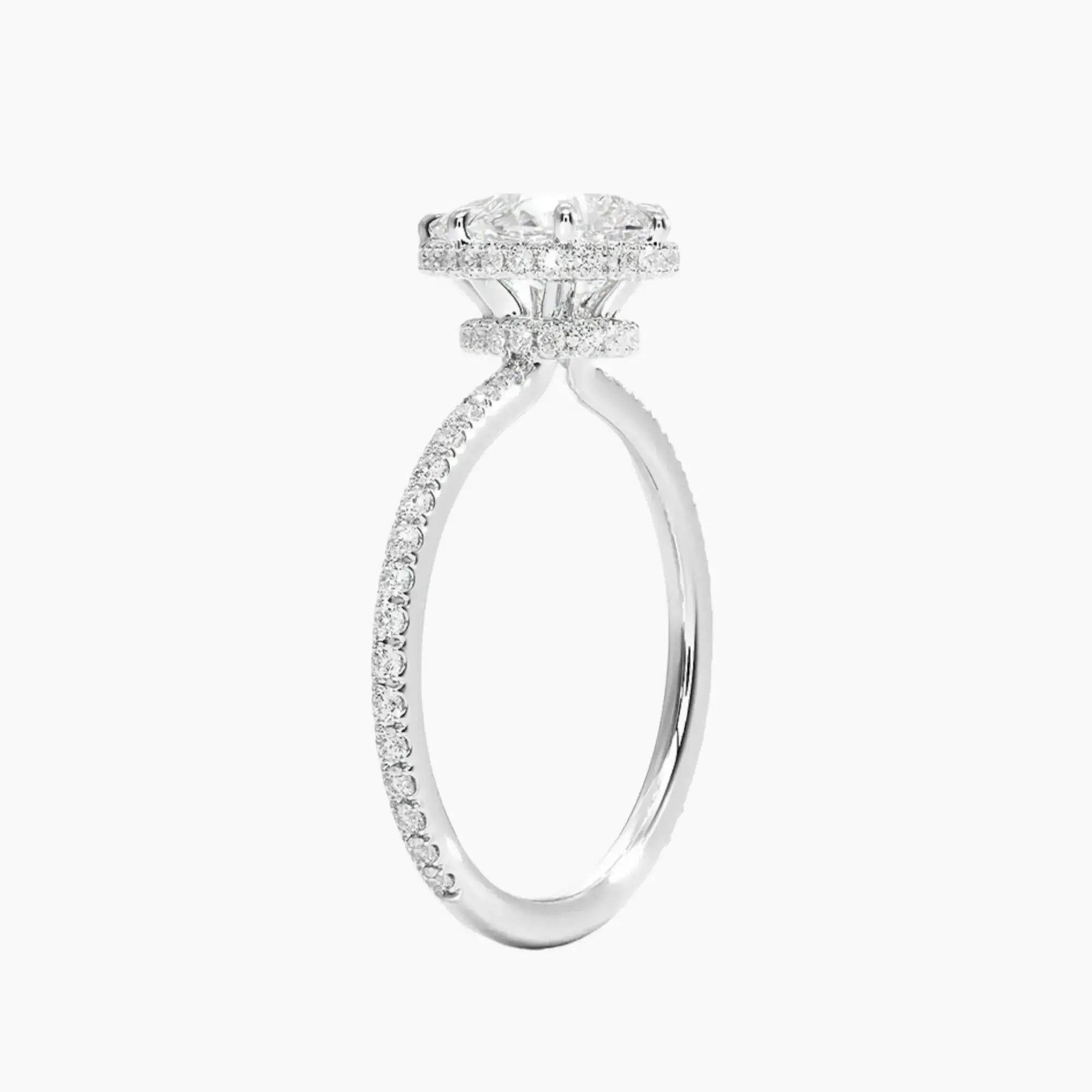 Mirabel Pave Pear Hidden Halo 3 Carat Lab Grown Diamond Engagement Ring in 18K White Gold