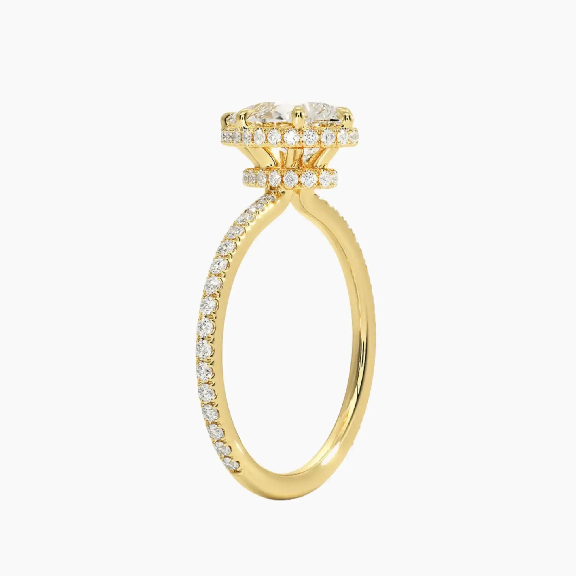Mirabel Pave Pear Hidden Halo 3 Carat Lab Grown Diamond Engagement Ring in 18K Yellow Gold