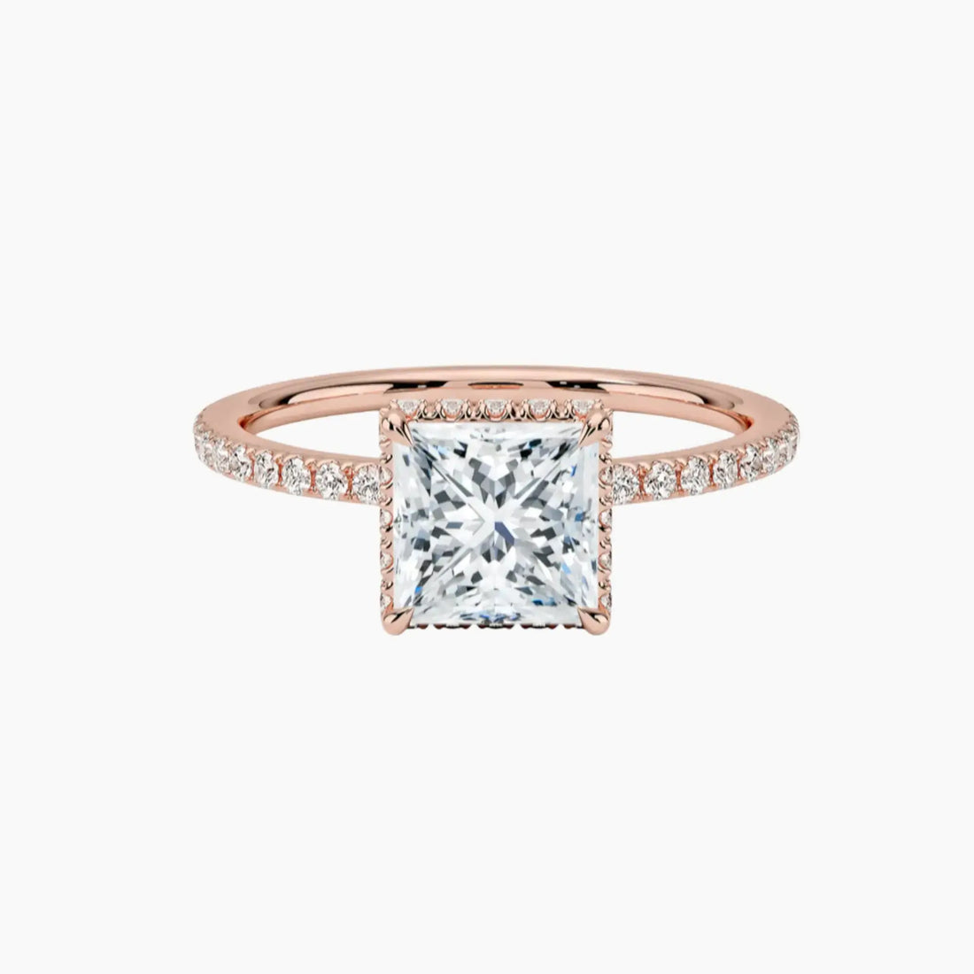 Mirabel Pave Princess Hidden Halo 1 Carat Lab Grown Diamond Engagement Ring in 18K White Gold