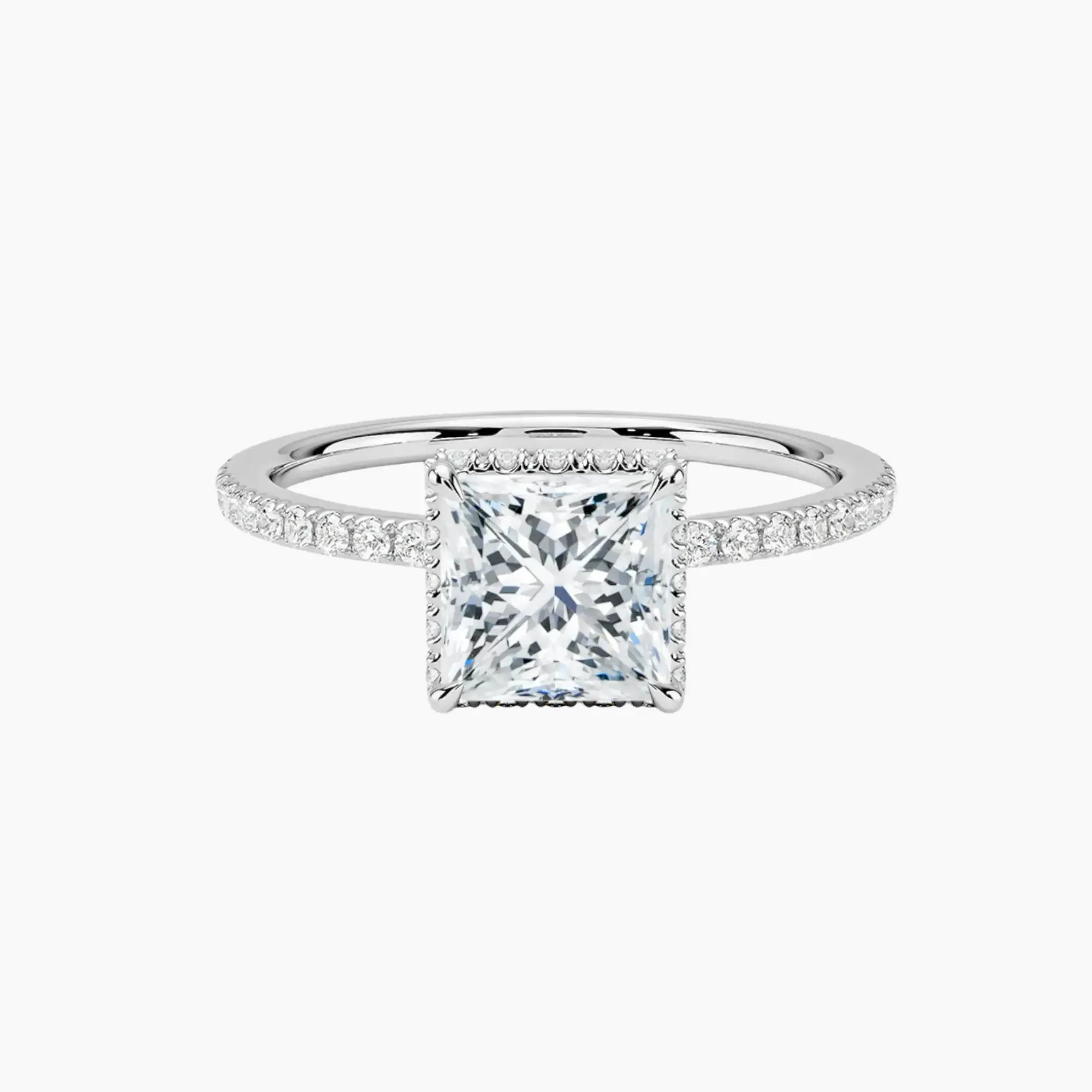 Mirabel Pave Princess Hidden Halo 2.5 Carat Lab Grown Diamond Engagement Ring in 18K White Gold