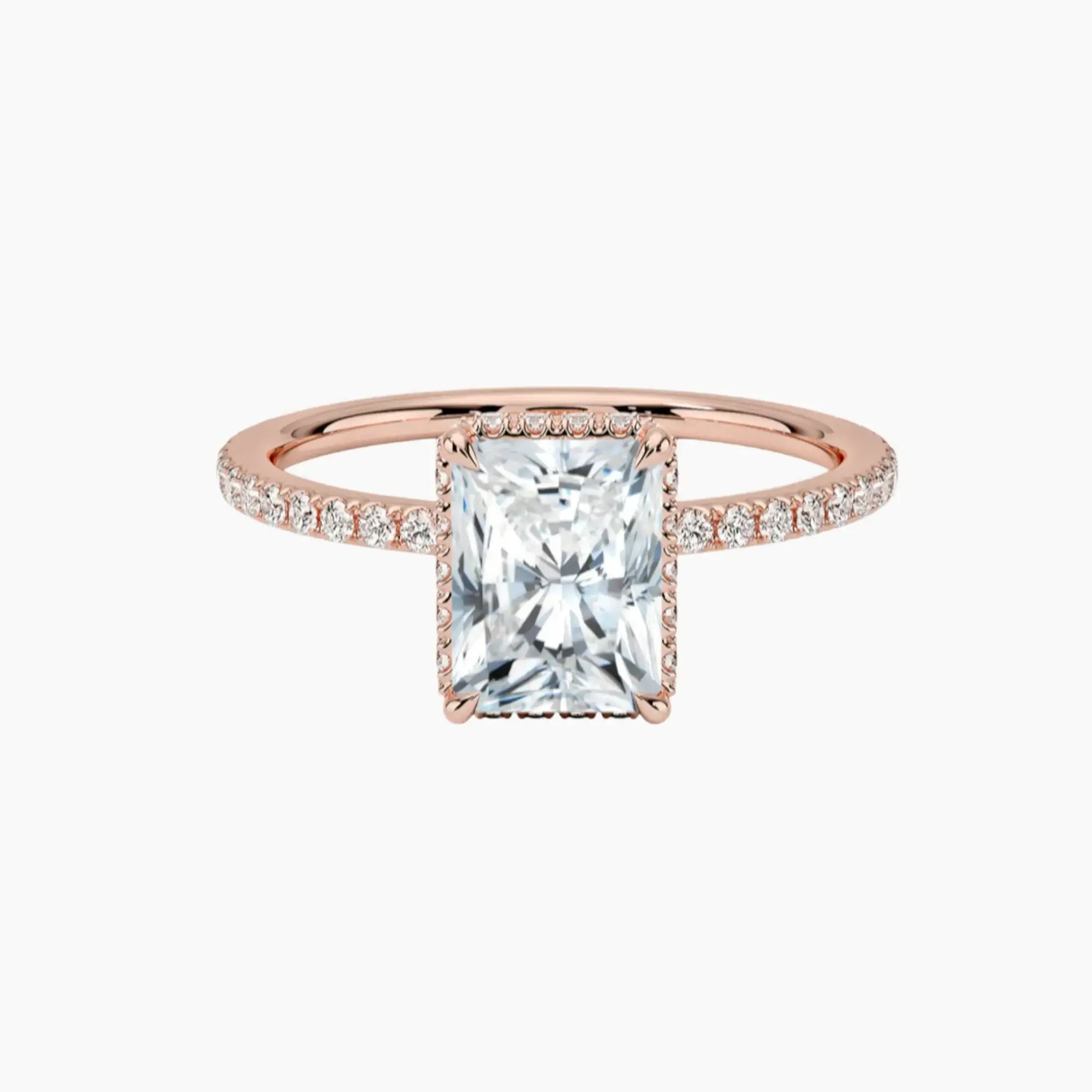 Mirabel Pave Radiant Hidden Halo 3 Carat Lab Grown Diamond Engagement Ring in 18K Yellow Gold