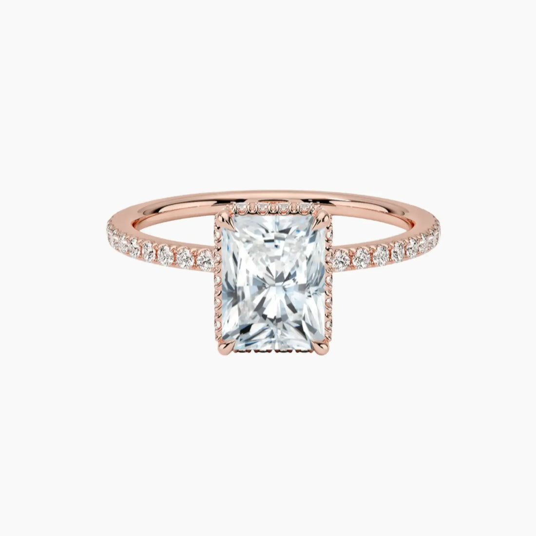 Mirabel Pave Radiant Hidden Halo 2 Carat Lab Grown Diamond Engagement Ring in 14K Rose Gold
