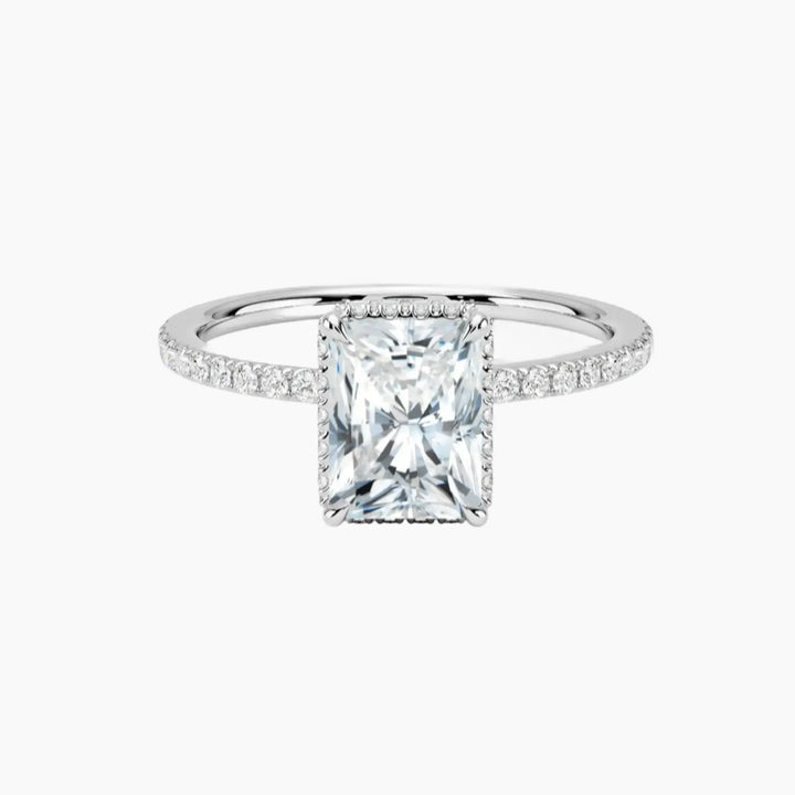 Mirabel Pave Radiant Hidden Halo 1 Carat Lab Grown Diamond Engagement Ring in 18K White Gold
