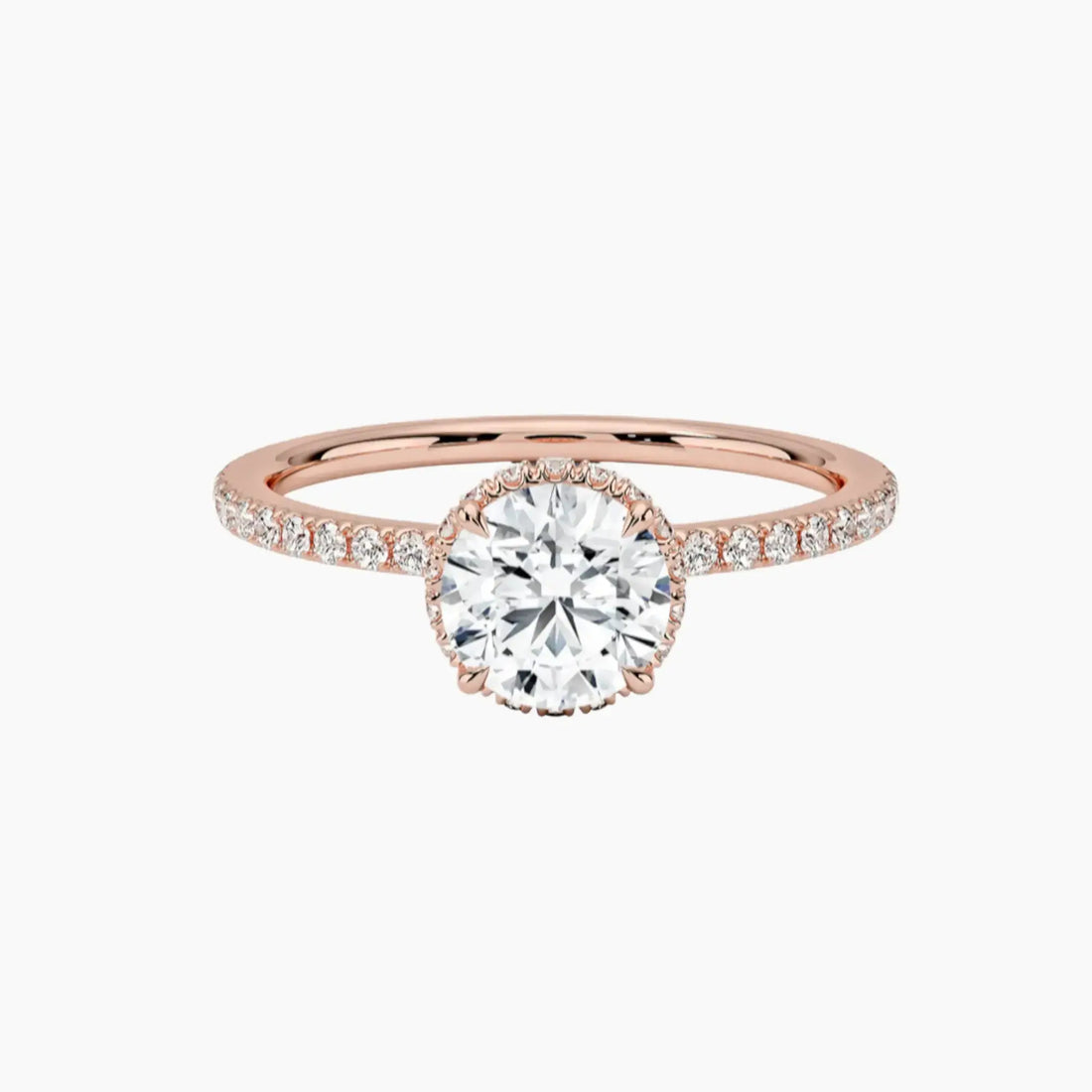 Mirabel Pave Round Hidden Halo 3 Carat Lab Grown Diamond Engagement Ring in 18K Rose Gold