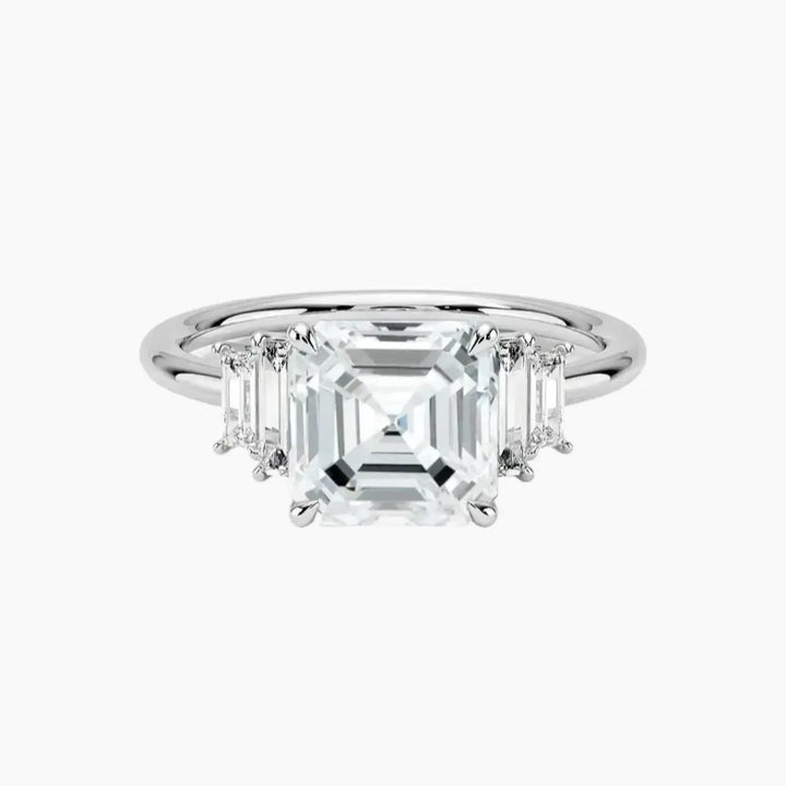Nerine Five Stone Asscher Designer 3 Carat Lab Grown Diamond Engagement Ring in 18K White Gold