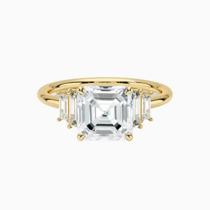 Nerine Five Stone Asscher Designer 3 Carat Lab Grown Diamond Engagement Ring in 14K Yellow Gold