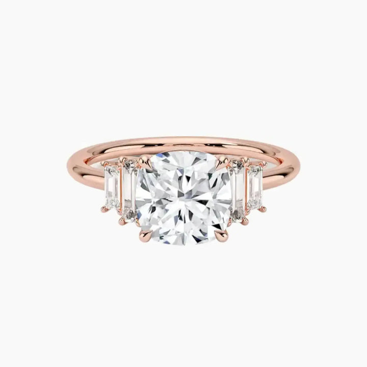 Nerine Five Stone Cushion Designer 1 Carat Lab Grown Diamond Engagement Ring in 14K Rose Gold