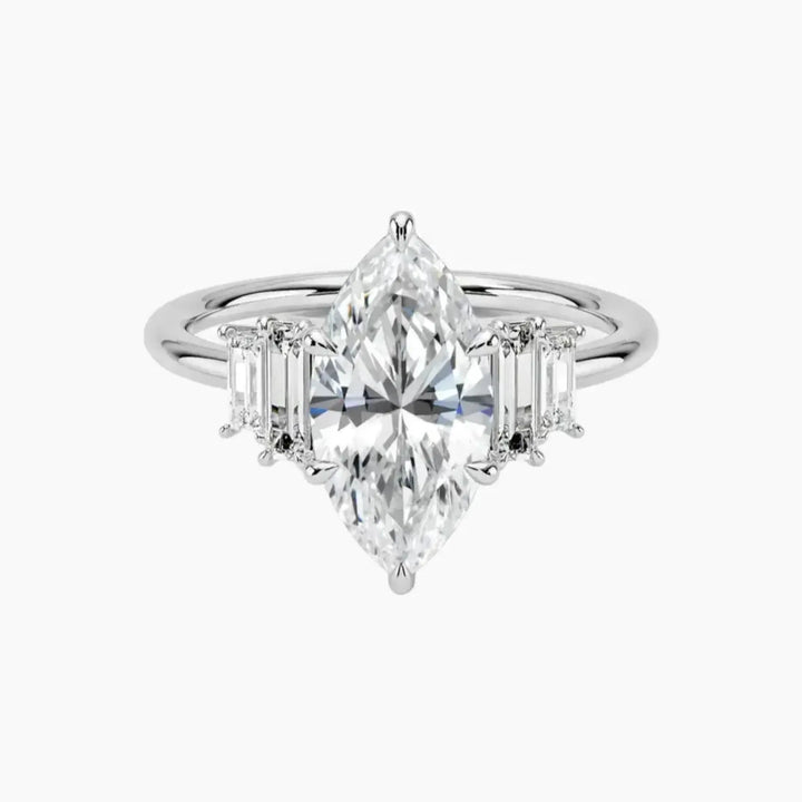 Nerine Five Stone Marquise Designer 3 Carat Lab Grown Diamond Engagement Ring in 18K White Gold
