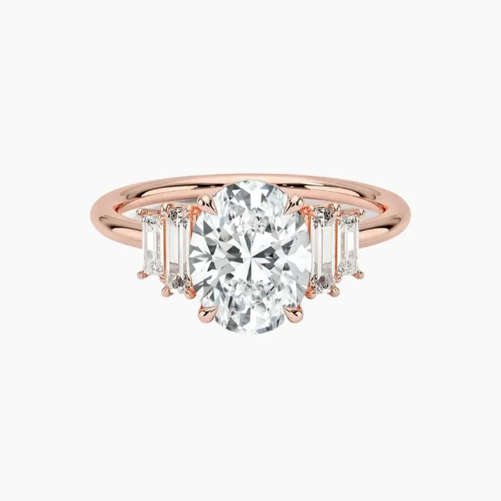 Nerine Five Stone Oval Designer 1.5 Carat Lab Grown Diamond Engagement Ring in 14K Rose Gold