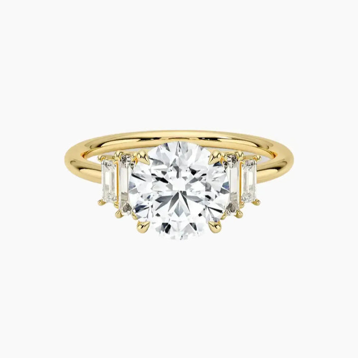 Nerine Five Stone Round Designer 3 Carat Lab Grown Diamond Engagement Ring in 14K Yellow Gold