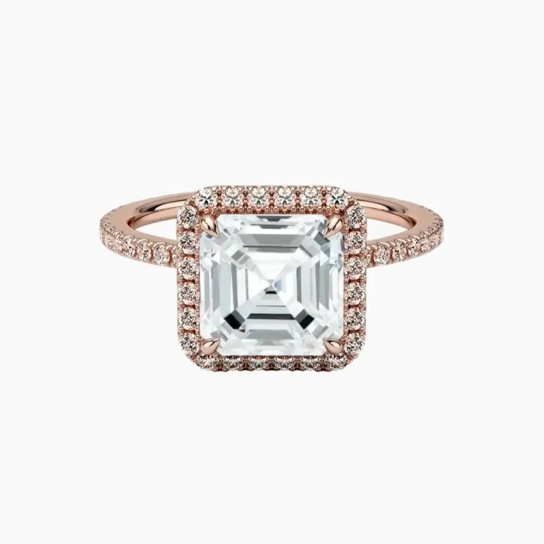 Cassiopeia Pave Asscher Hidden Halo Diamond Ring Setting in 18K White Gold