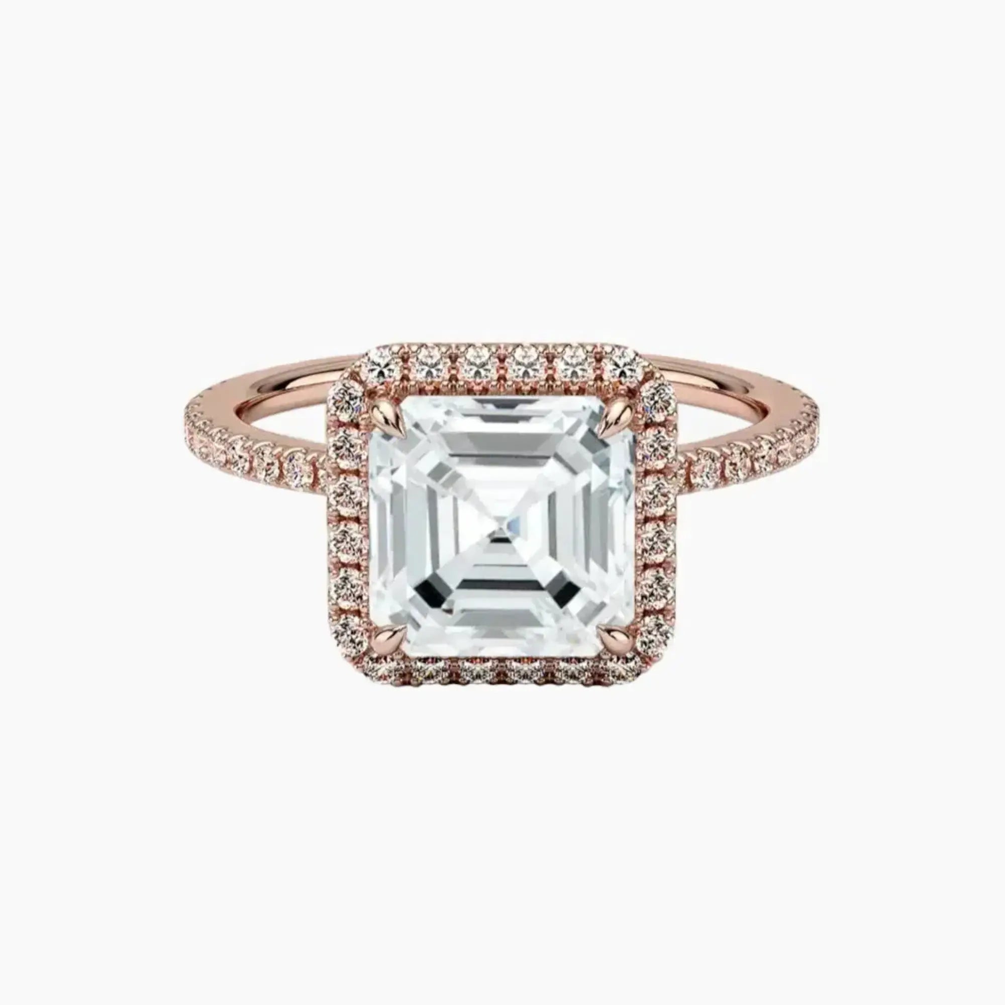 Cassiopeia Pave Asscher Hidden Halo Diamond Ring Setting in 14K Rose Gold