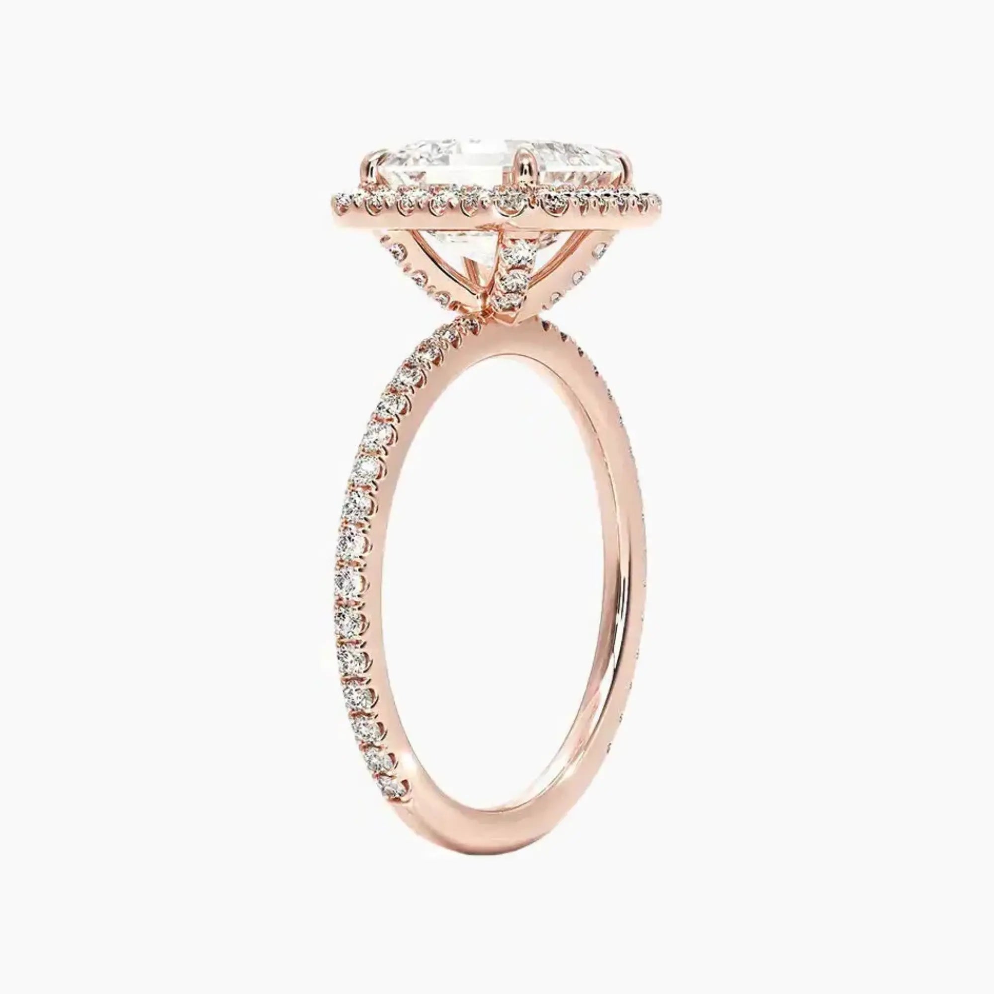 Cassiopeia Pave Asscher Hidden Halo 2 Carat Lab Grown Diamond Engagement Ring in 18K Rose Gold