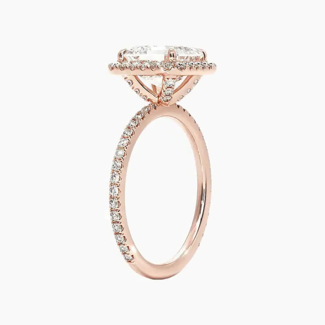Cassiopeia Pave Asscher Hidden Halo Diamond Ring Setting in 18K Rose Gold