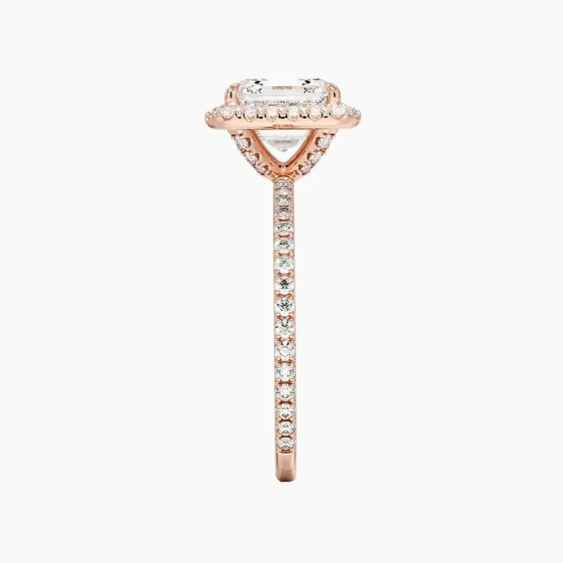 Cassiopeia Pave Asscher Hidden Halo 2 Carat Lab Grown Diamond Engagement Ring in 14K Rose Gold