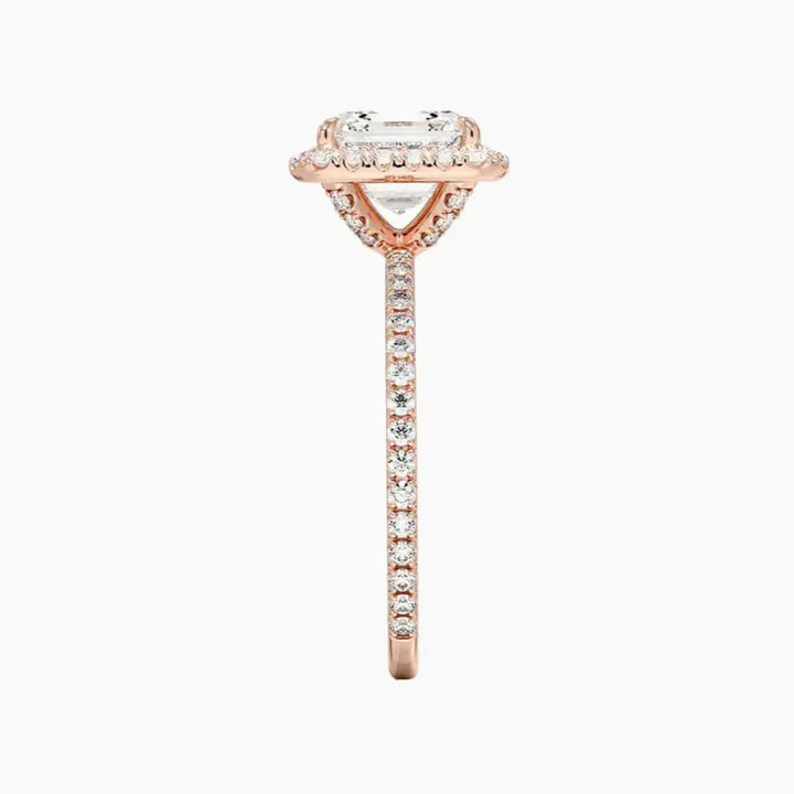 Cassiopeia Pave Asscher Hidden Halo 3 Carat Lab Grown Diamond Engagement Ring in 18K Yellow Gold