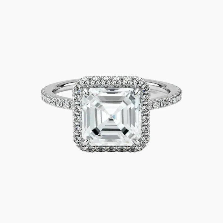 Cassiopeia Pave Asscher Hidden Halo 1.5 Carat Lab Grown Diamond Engagement Ring in 14K White Gold