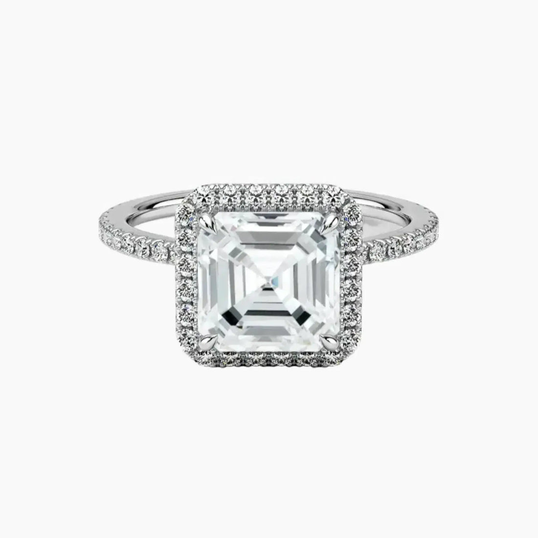 Cassiopeia Pave Asscher Hidden Halo 1.5 Carat Lab Grown Diamond Engagement Ring in 18K Yellow Gold