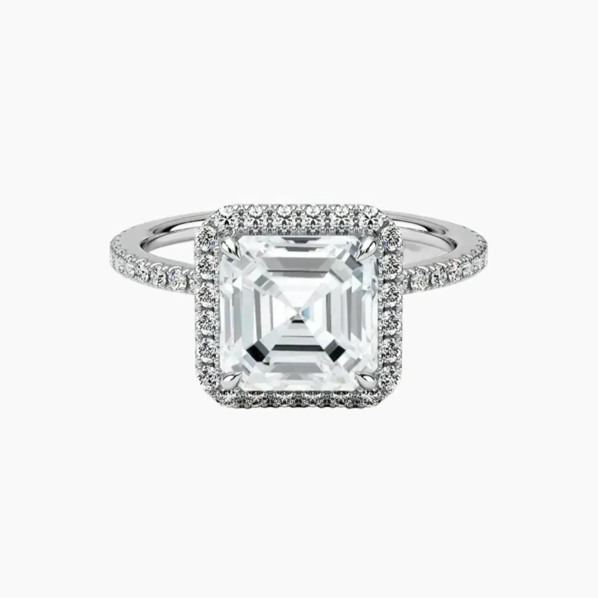 Cassiopeia Pave Asscher Hidden Halo 1 Carat Lab Grown Diamond Engagement Ring in 18K White Gold