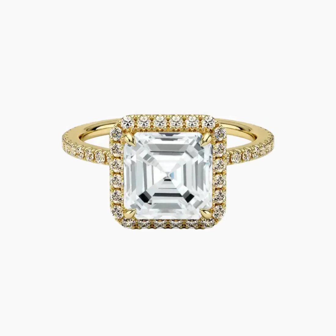 Cassiopeia Pave Asscher Hidden Halo Diamond Ring Setting in 14K Yellow Gold