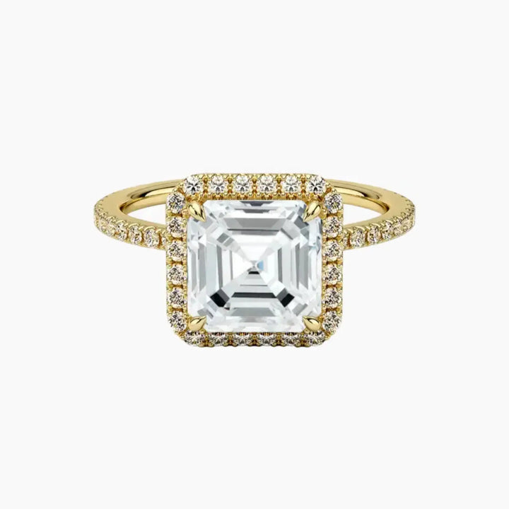 Cassiopeia Pave Asscher Hidden Halo 1.5 Carat Lab Grown Diamond Engagement Ring in 14K Yellow Gold