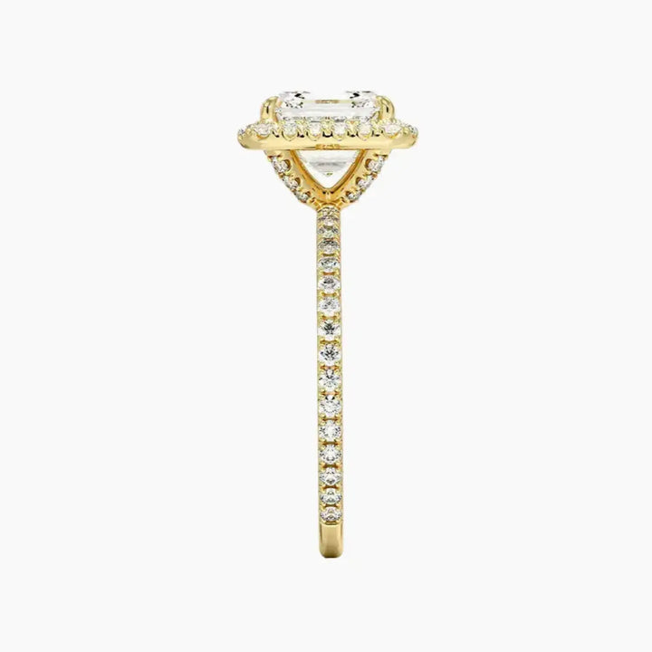 Cassiopeia Pave Asscher Hidden Halo 3 Carat Lab Grown Diamond Engagement Ring in 18K Rose Gold