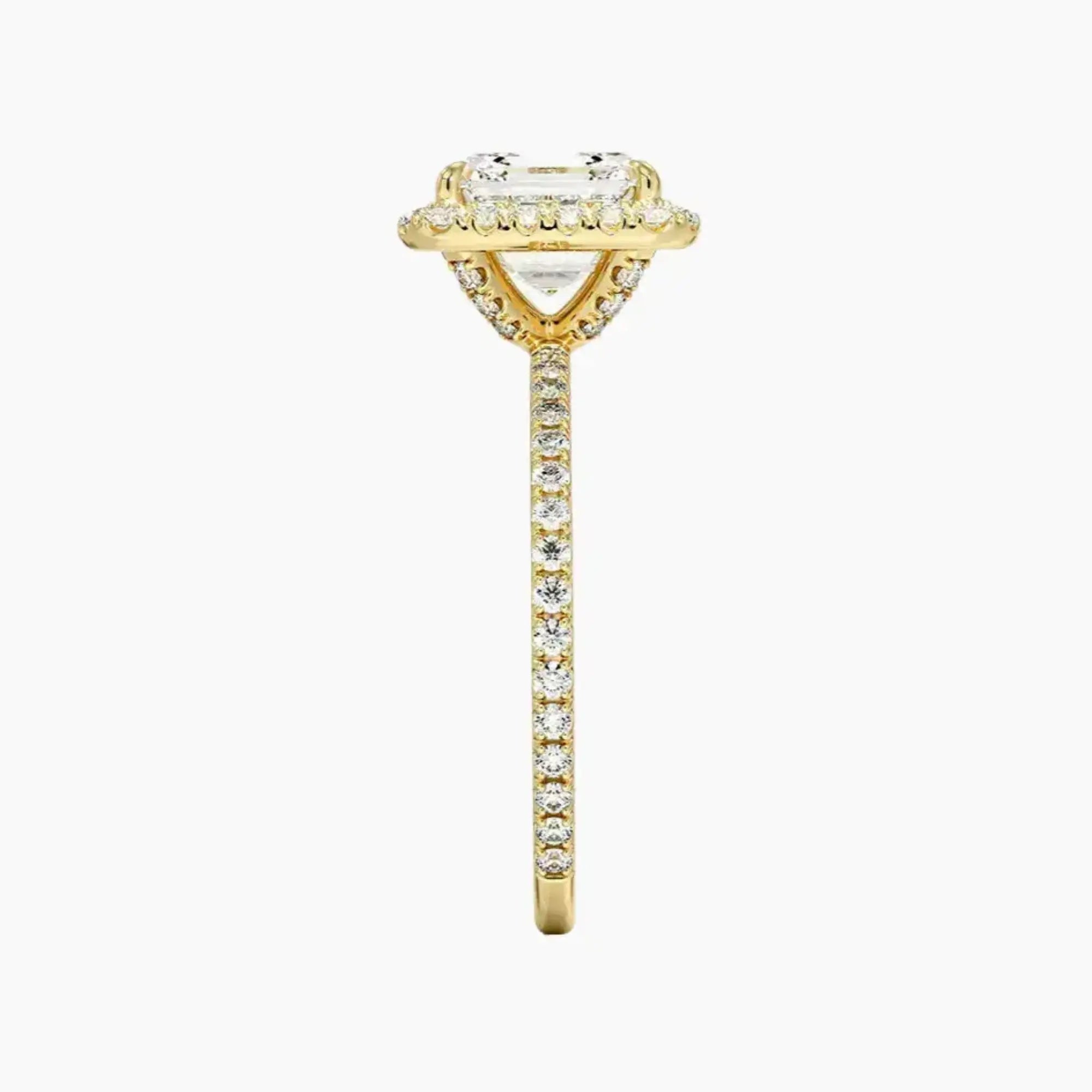 Cassiopeia Pave Asscher Hidden Halo Diamond Ring Setting in 14K Yellow Gold
