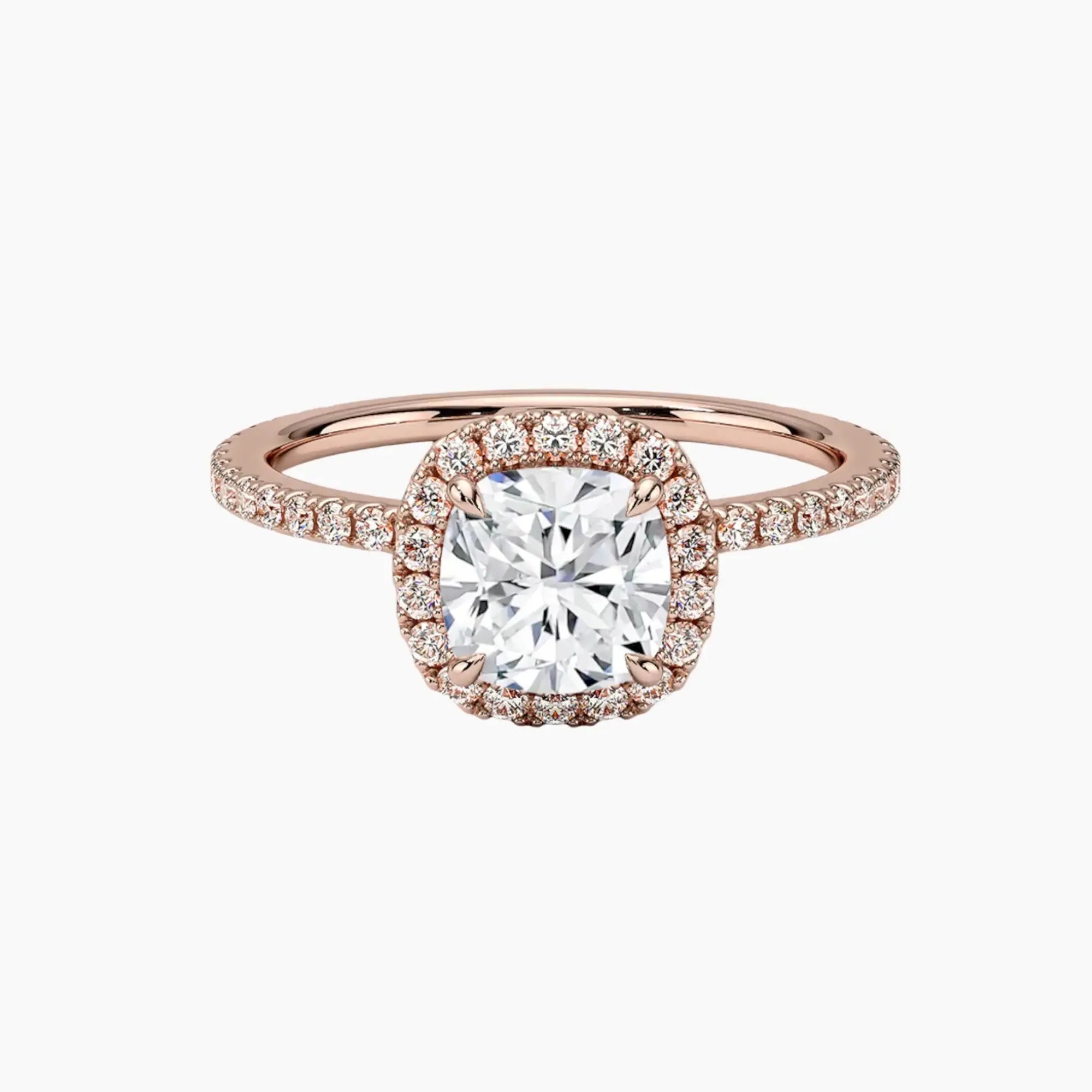 Cassiopeia Pave Cushion Hidden Halo 1.5 Carat Lab Grown Diamond Engagement Ring in 18K White Gold