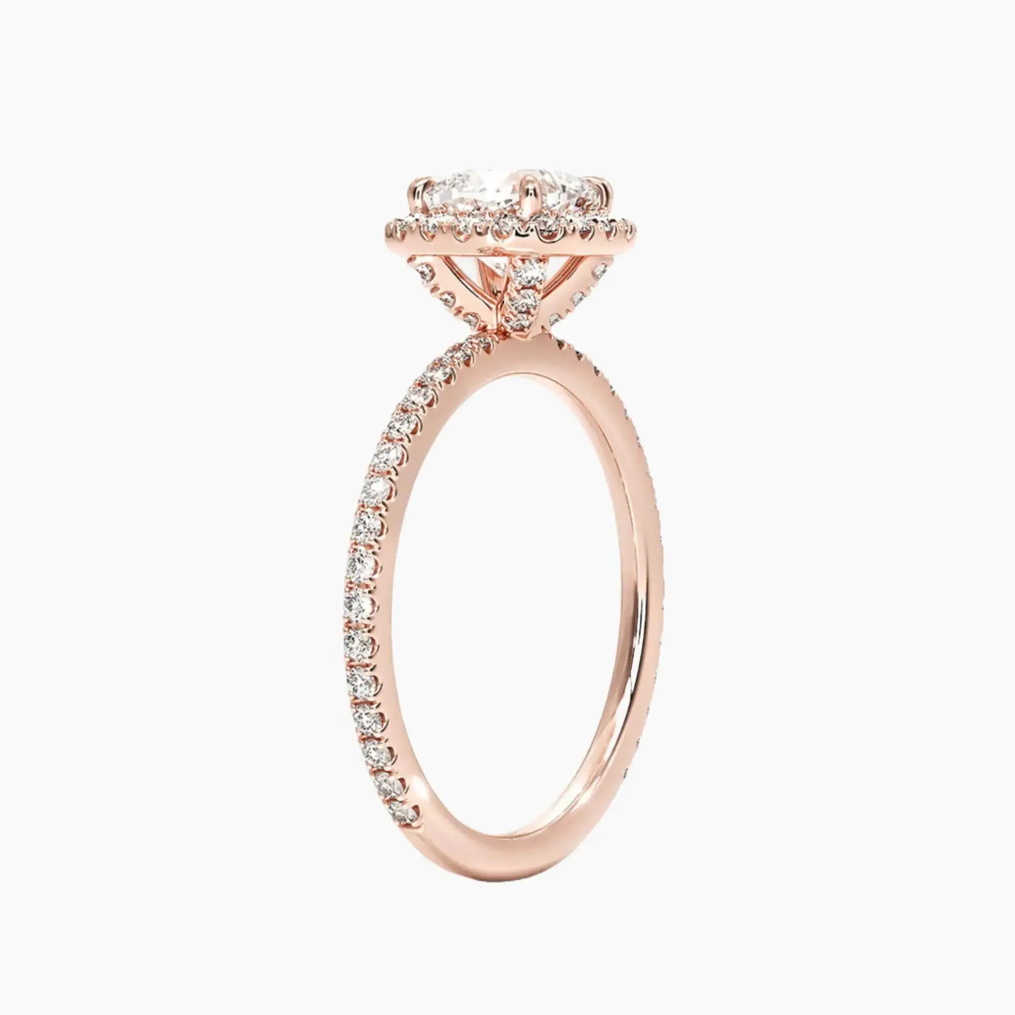 Cassiopeia Pave Cushion Hidden Halo 2.5 Carat Lab Grown Diamond Engagement Ring in 14K White Gold