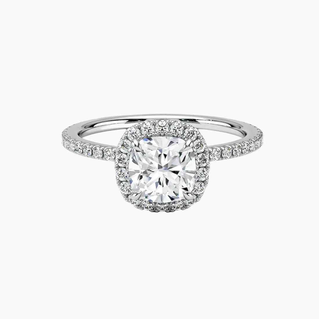 Cassiopeia Pave Cushion Hidden Halo Diamond Ring Setting in 14K White Gold