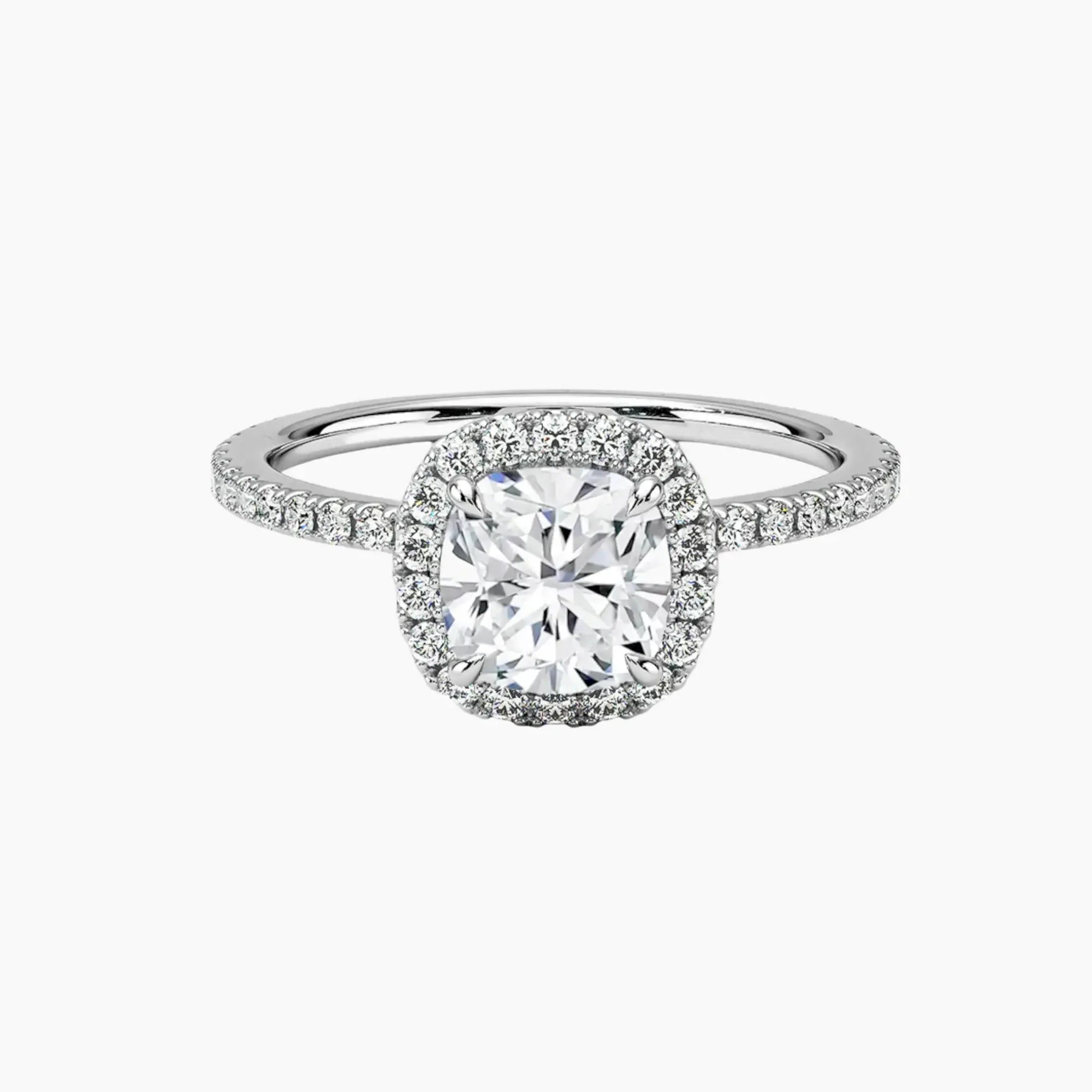 Cassiopeia Pave Cushion Hidden Halo 1 Carat Lab Grown Diamond Engagement Ring in 18K Yellow Gold
