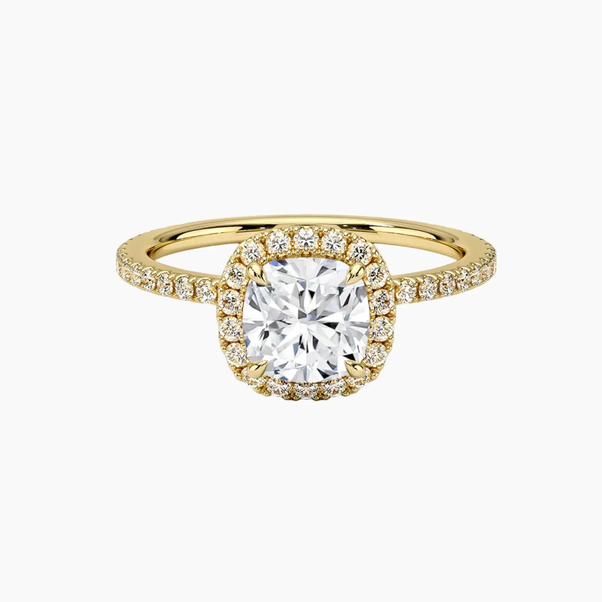 Cassiopeia Pave Cushion Hidden Halo 1.5 Carat Lab Grown Diamond Engagement Ring in 18K White Gold