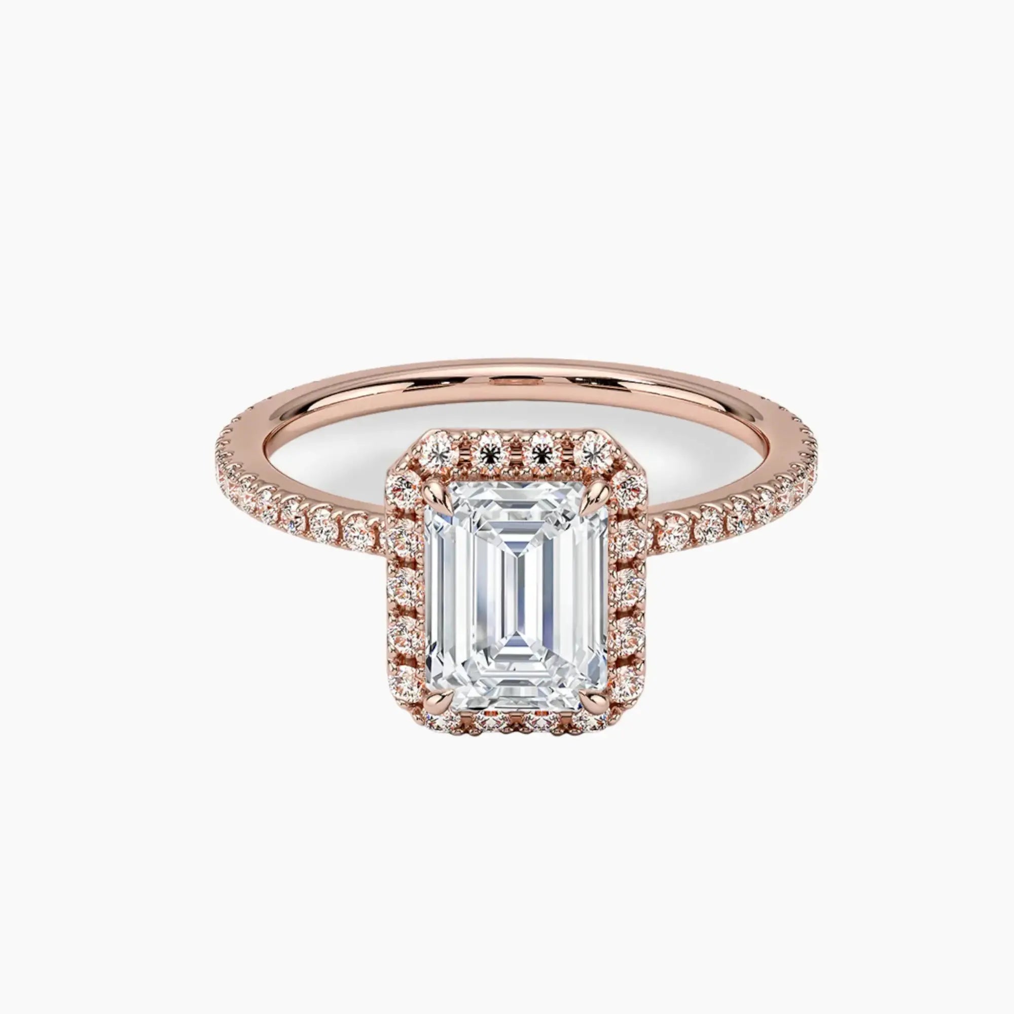 Cassiopeia Pave Emerald Hidden Halo 1.5 Carat Lab Grown Diamond Engagement Ring in 14K Rose Gold