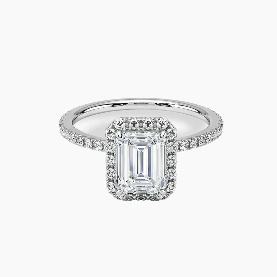 Cassiopeia Pave Emerald Hidden Halo 3 Carat Lab Grown Diamond Engagement Ring in 18K Yellow Gold