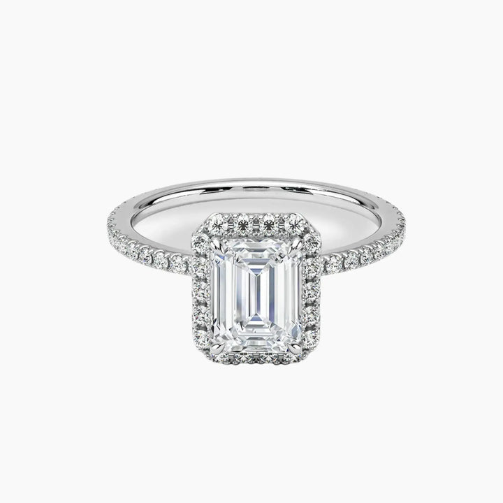 Cassiopeia Pave Emerald Hidden Halo 3 Carat Lab Grown Diamond Engagement Ring in 14K White Gold