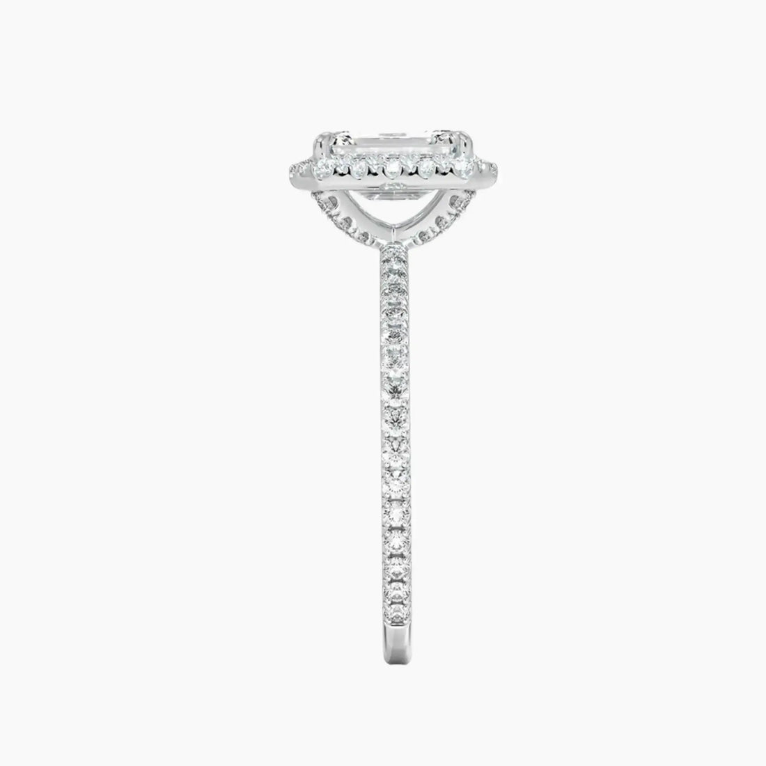 Cassiopeia Pave Emerald Hidden Halo 3 Carat Lab Grown Diamond Engagement Ring in 18K White Gold