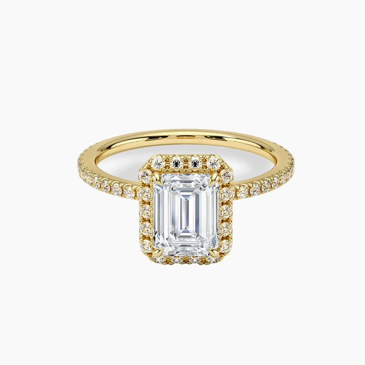Cassiopeia Pave Emerald Hidden Halo 3 Carat Lab Grown Diamond Engagement Ring in 14K Yellow Gold