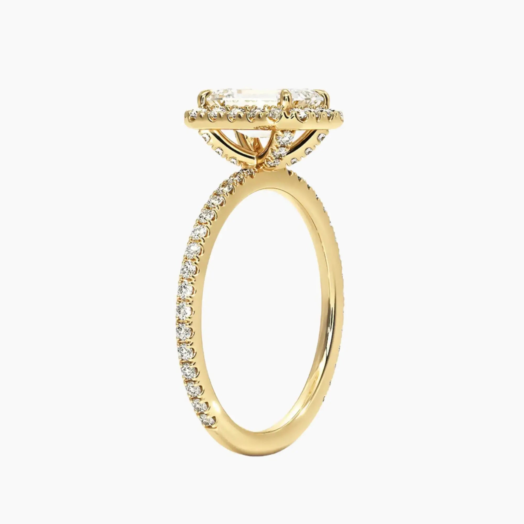 Cassiopeia Pave Emerald Hidden Halo 1.5 Carat Lab Grown Diamond Engagement Ring in 18K White Gold