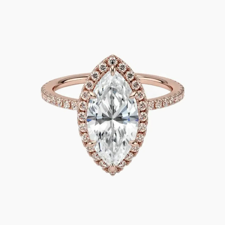 Cassiopeia Pave Marquise Hidden Halo 1 Carat Lab Grown Diamond Engagement Ring in 18K Rose Gold