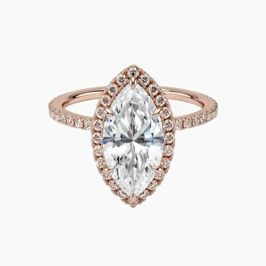 Cassiopeia Pave Marquise Hidden Halo 1.5 Carat Lab Grown Diamond Engagement Ring in 18K Rose Gold