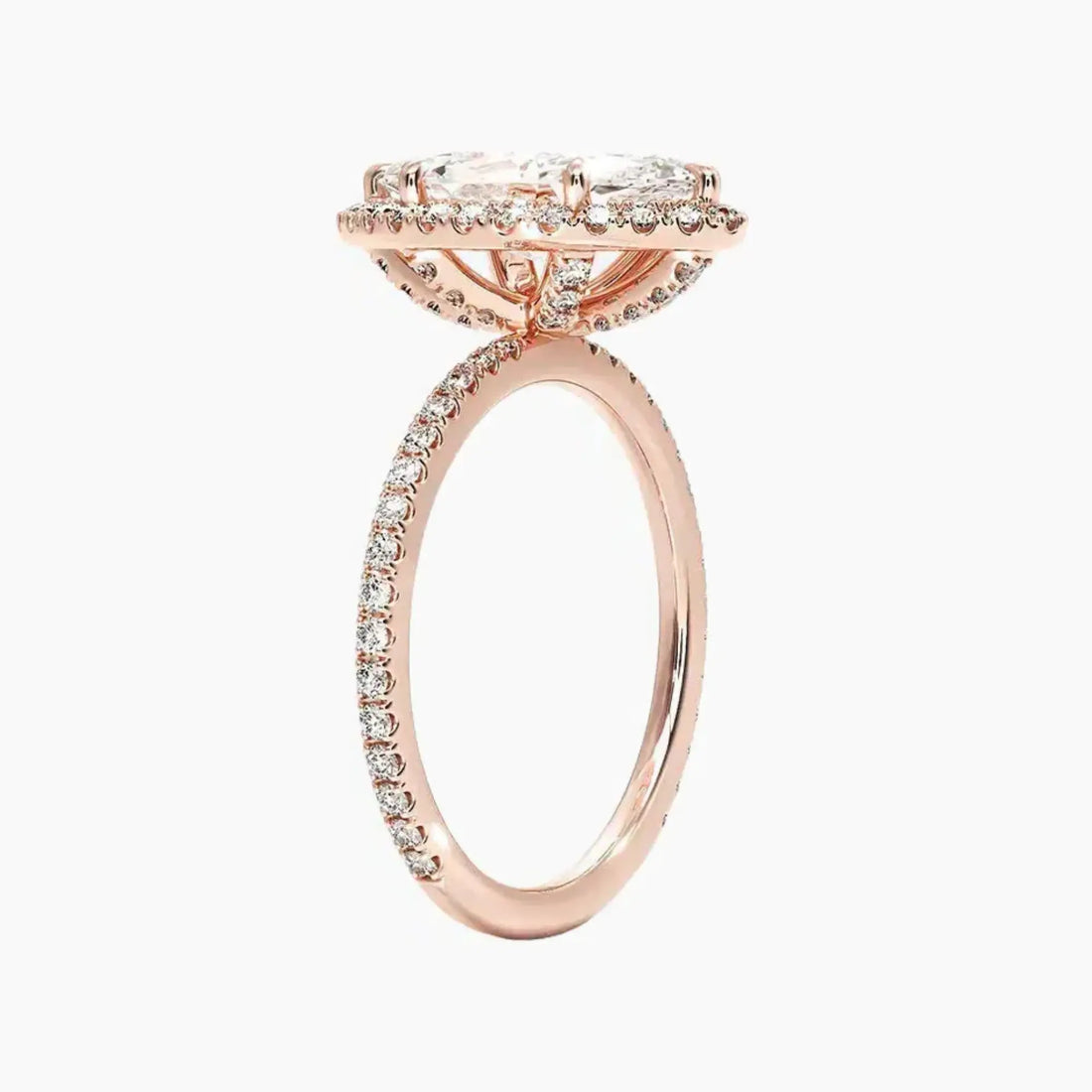 Cassiopeia Pave Marquise Hidden Halo Diamond Ring Setting in 18K Rose Gold