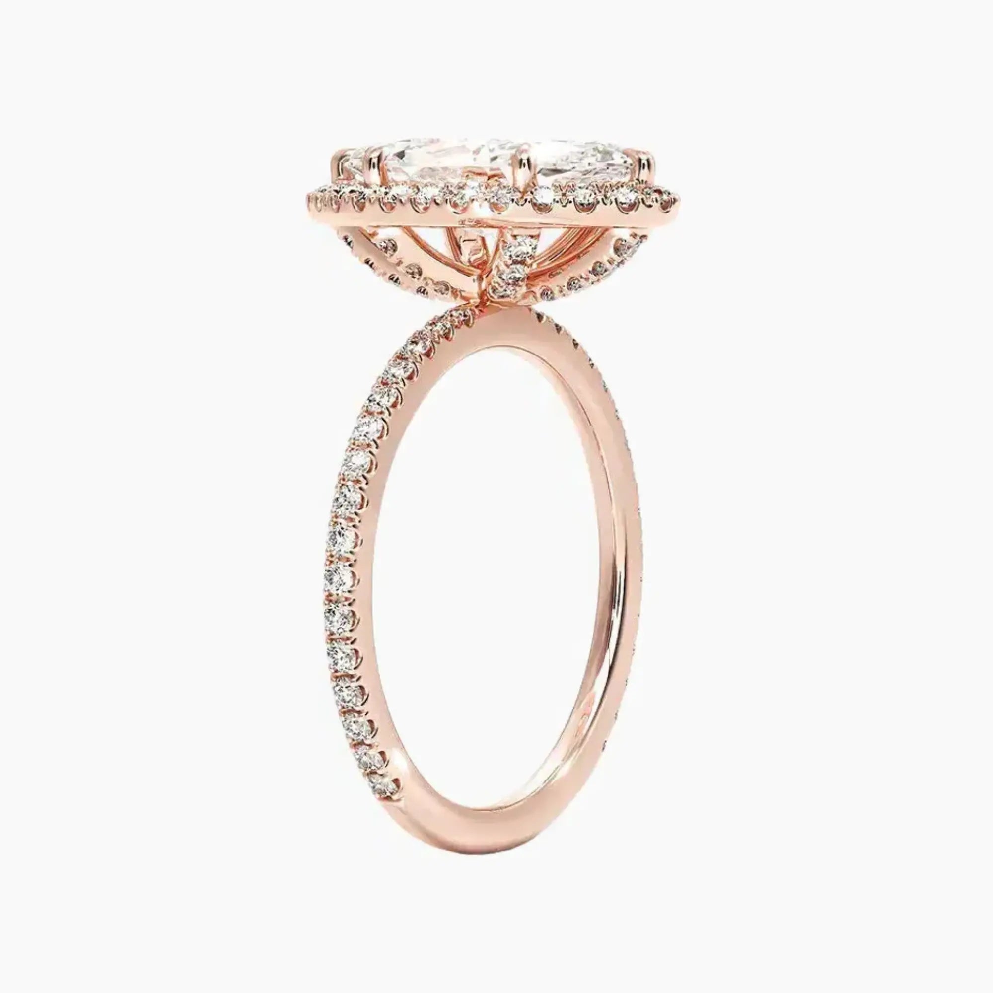 Cassiopeia Pave Marquise Hidden Halo 2 Carat Lab Grown Diamond Engagement Ring in 14K Yellow Gold