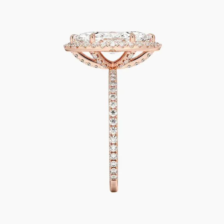 Cassiopeia Pave Marquise Hidden Halo 3 Carat Lab Grown Diamond Engagement Ring in 18K Yellow Gold