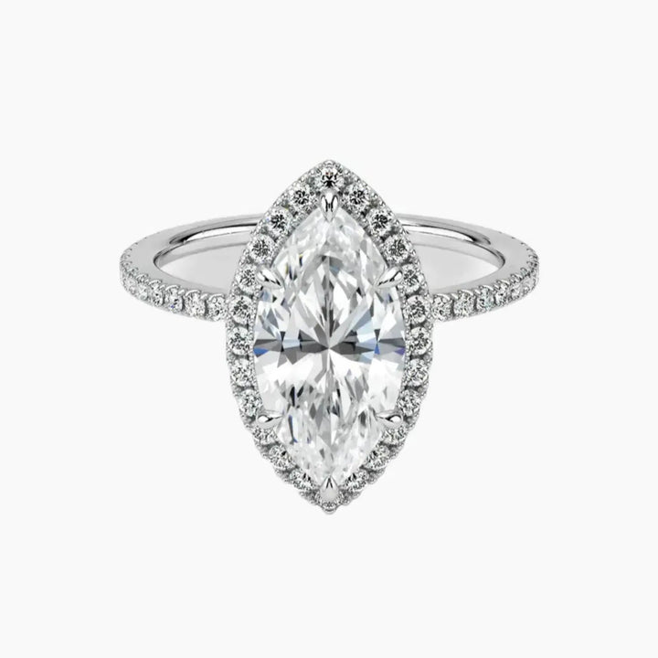 Cassiopeia Pave Marquise Hidden Halo 3 Carat Lab Grown Diamond Engagement Ring in 18K White Gold